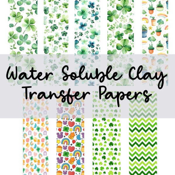 St Patrick's day clay transfer paper 1-9 | water soluble polymer clay transfer sheet | clovers march holidays lucky charms | clay earrings