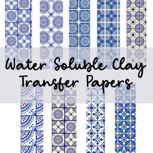 MOSAIC tile mediterranean Transfers 19-27 | water soluble transfer sheet | watercolor european portugal african | clay earrings