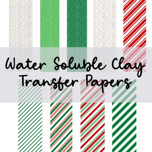 Christmas 201-209 transfer paper |water soluble polymer clay transfer sheet | christmas trees wreaths poinsettias presents holly candy canes