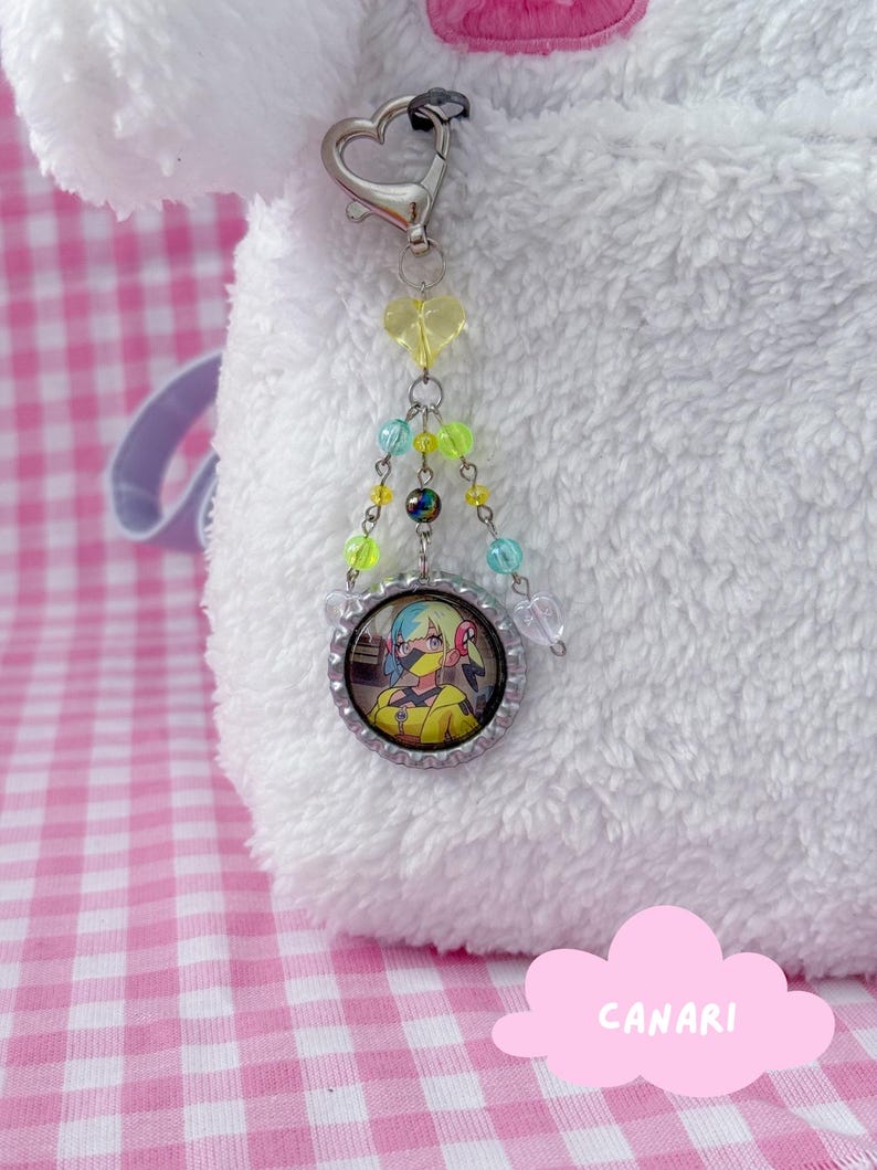 Trading Card Beaded Keychain Charms | Cute Bag Charms | Kawaii Binder Accessories | Upcycled Art | Custom Keychain Canari