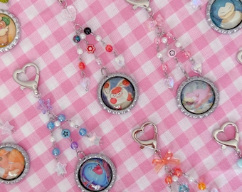 Trading Card Beaded Keychain Charms | Cute Bag Charms | Kawaii Binder Accessories | Upcycled Art | Custom Keychain