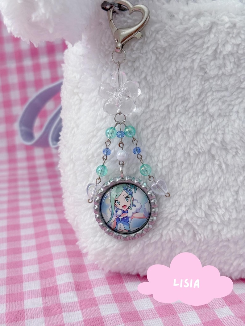 Trading Card Beaded Keychain Charms | Cute Bag Charms | Kawaii Binder Accessories | Upcycled Art | Custom Keychain Lisia