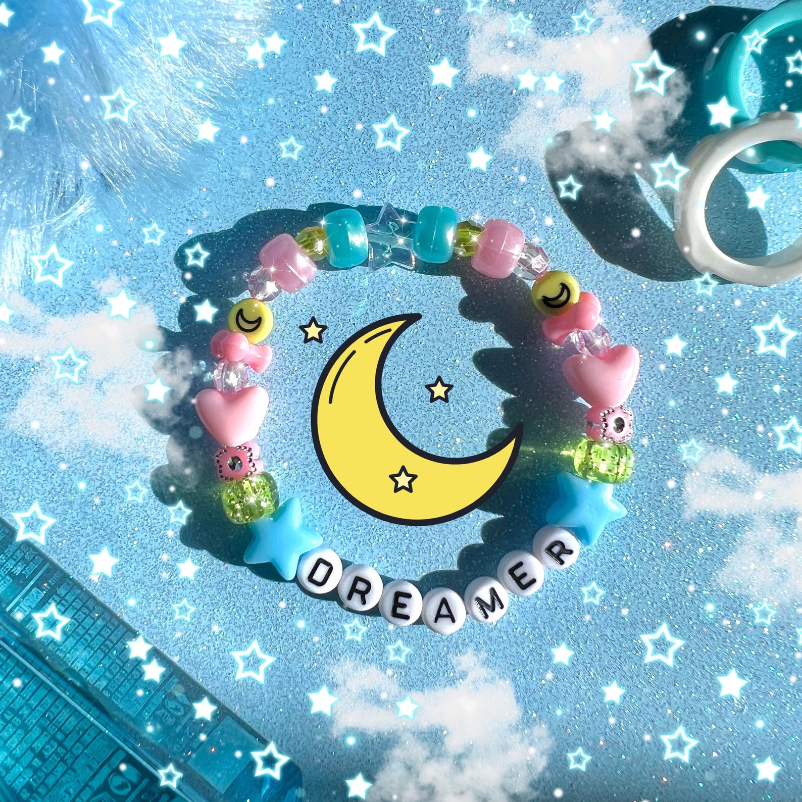 Dreamer Beaded Bracelet Moon Jewelry Kandi Bracelet Y2K Etsy