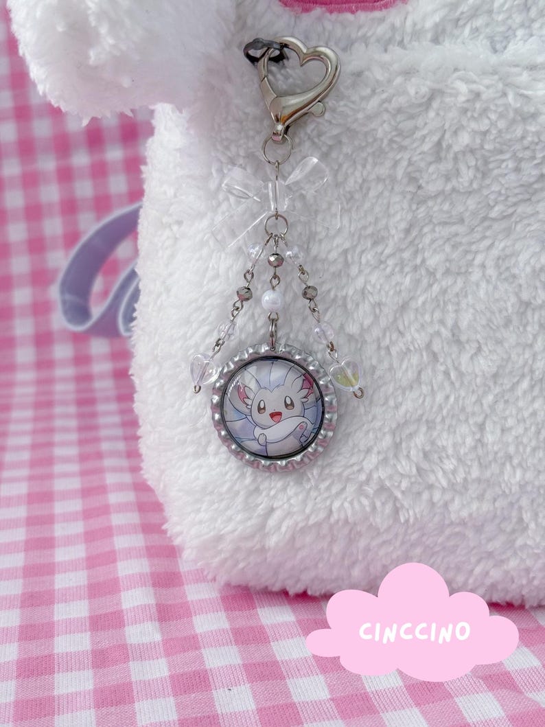 Trading Card Beaded Keychain Charms | Cute Bag Charms | Kawaii Binder Accessories | Upcycled Art | Custom Keychain Cinccino