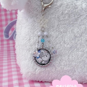Trading Card Beaded Keychain Charms | Cute Bag Charms | Kawaii Binder Accessories | Upcycled Art | Custom Keychain Maushold