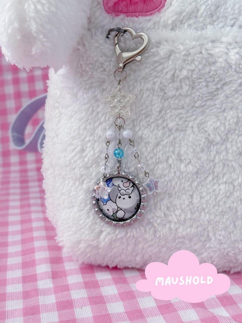 Trading Card Beaded Keychain Charms | Cute Bag Charms | Kawaii Binder Accessories | Upcycled Art | Custom Keychain Maushold