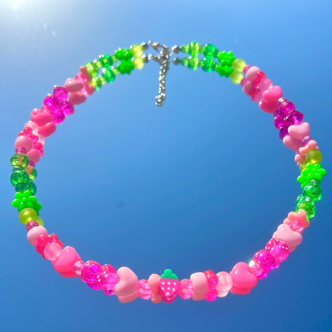 Strawberry Bead Necklace Y2K Necklace Kandi Necklace Trendy Necklace