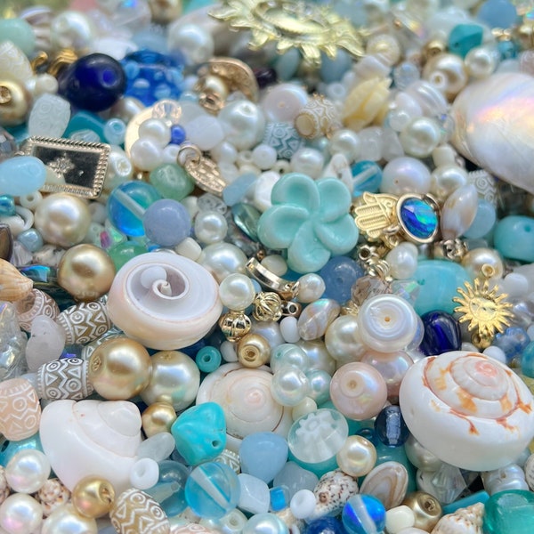 Bead Soup | Tropical Blue Beach Ocean Inspired | Bead Scoop | DIY Jewelry Making Kit | Summer Bead Mix | Bead Confetti | Freshwater Pearls