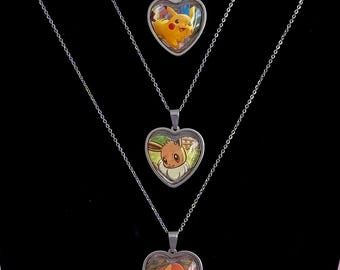 Trading Card Heart Pendant Necklace | Cute Beaded Necklace | Kawaii Jewelry Accessories | Upcycled Art | Custom Necklace
