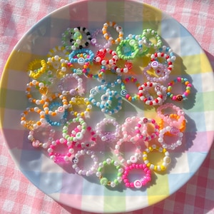 Beaded Rings | Seed Bead Rings | Smiley Face Rings | Heart Rings | Gummy Bear Rings | Pastel Rings | Girly Aesthetic | Customizable