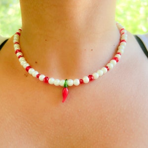 Red Hot Chili Pepper Pearl Necklace Y2K Summer Jewelry Beaded red-hot-chili-pepper-pearl-necklace-y2k-summer-jewelry-beaded