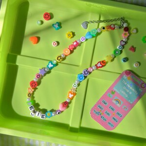 Handmade 90s Y2K Inspired Trendy Beaded Necklace Random Mismatched Fun Beads  Smiley Face Fruit Dice Fun Rainbow Necklace Bright Unique 