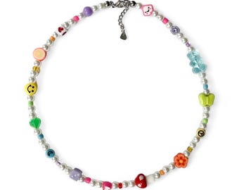 pearl rainbow necklace | y2k handmade beaded jewelry