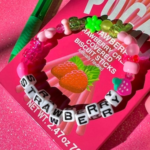 Strawberry Kandi Bracelet | Pink Y2K Kawaii Beaded Bracelet | Concert Rave Festival Jewelry