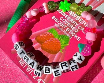 Strawberry Kandi Bracelet | Pink Y2K Kawaii Beaded Bracelet | Concert Rave Festival Jewelry