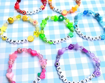 Zodiac Sign Beaded Bracelet | Star, Rising, Moon Sign Bracelet | Evil Eye Bracelet | Y2K Trendy Bracelet | Mismatched Bracelet |