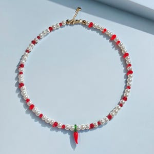 Red Hot Chili Pepper Pearl Necklace Y2K Summer Jewelry Beaded red-hot-chili-pepper-pearl-necklace-y2k-summer-jewelry-beaded
