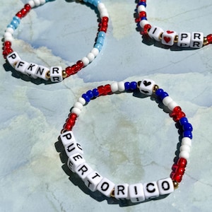Bracciale Portorico / Braccialetto di perline / Boricua I Love PR / Gioielli da parata e da festival / Braccialetti dell&#39;amicizia impilabili con perline di semi