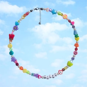 personalized rainbow necklace | custom name necklace | beaded necklace | handmade customizable necklace | mismatched pearl necklace 90s y2k