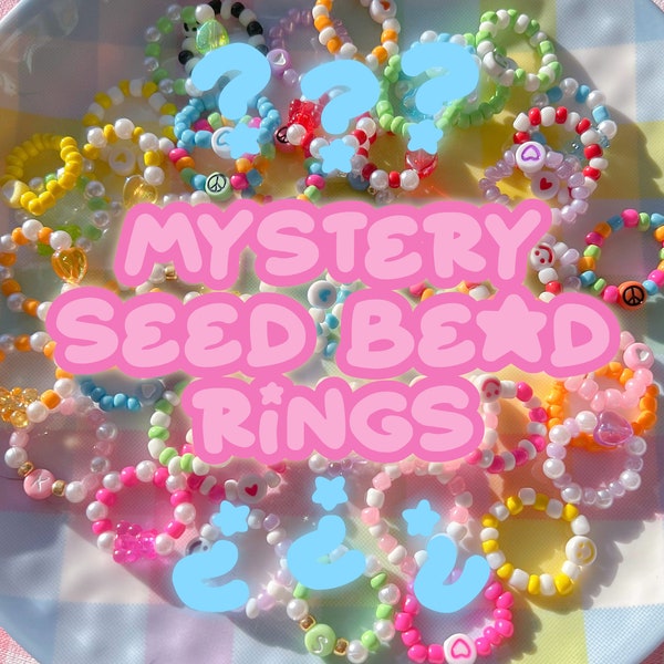 mystery beaded rings 5-pack | seed bead rings | dainty rings | random beaded rings set | cute rings | pearl rings | smiley face ring