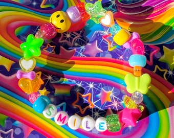 Smile Beaded Bracelet | Keep Smiling Bracelet | Kandi Bracelet | Y2K Bracelet | Bead Bracelet | Kawaii Bracelet