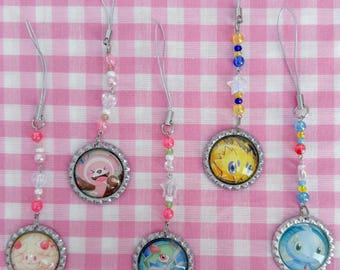 Trading Card Beaded Phone Charms | Cute Bag Charms | Kawaii Binder Accessories | Upcycled Art | Custom Charms