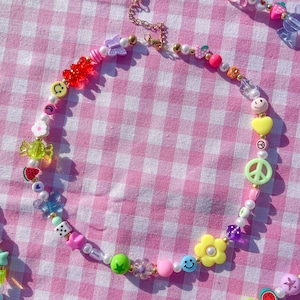 Collar de fregadero de cocina / collar desigual / cara sonriente / collar de cuentas / joyería de cuentas / collar de arcoíris / collar de perlas / Y2K