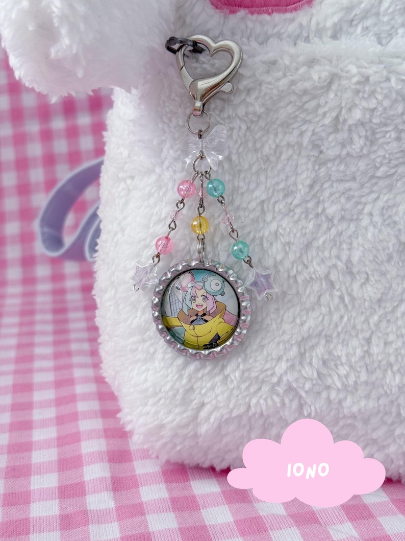 Trading Card Beaded Keychain Charms | Cute Bag Charms | Kawaii Binder Accessories | Upcycled Art | Custom Keychain Iono