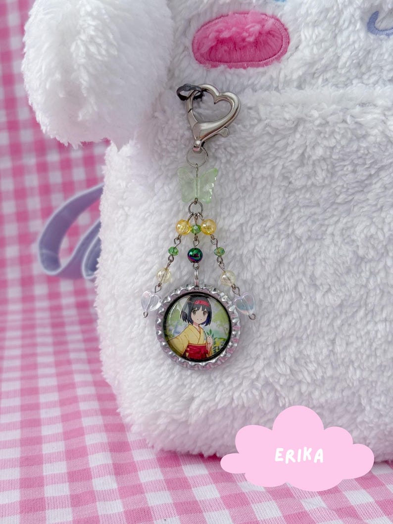 Trading Card Beaded Keychain Charms | Cute Bag Charms | Kawaii Binder Accessories | Upcycled Art | Custom Keychain Erika