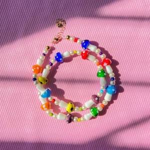 Mushroom Land Necklace | Pearl Necklace | Colorful Rainbow Necklace | Y2K Necklace | Seed Bead Jewelry | Unisex Necklace