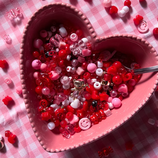 Valentine’s Day Bead Soup | Jewelry Making | Red, White, Pink, Gold Bead Soup | Bead Scoop | Bead Confetti | Bead Mix | Acrylic Beads Charms