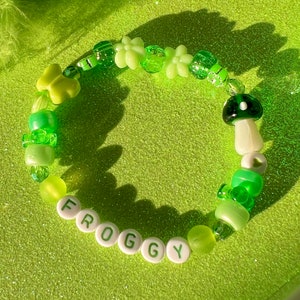 Froggy Beaded Bracelet | Frog Lovers Gifts | Kandi Bracelet | Y2K Bracelet | Mushroom Kawaii Bracelet | Concert Rave Festival Jewelry