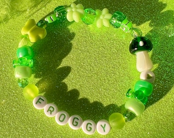 Froggy Beaded Bracelet | Frog Lovers Gifts | Kandi Bracelet | Y2K Bracelet | Mushroom Kawaii Bracelet | Concert Rave Festival Jewelry