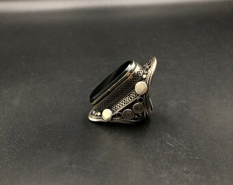 A very Nice Afghani silver plated ring with black  stone