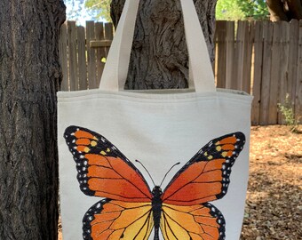 Butterfly embroidery large tote bag, Christmas gift, Birthday gift