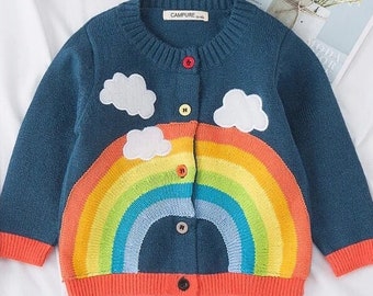 Kids toddlers cardigan, Happy Easter gift, extra soft, unique rainbow knit-in design, high-quality outerwear, size 1-6Y