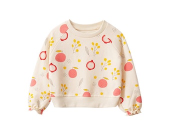 Kids jumper Girls cotton pullover long-sleeve outfit new item for autumn girls jumper flower fruit fun print