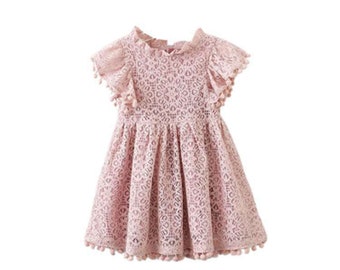 Toddler girls lace cotton dress little princess dress lace flower girl dress 100% cotton birthday gift 1-4Y