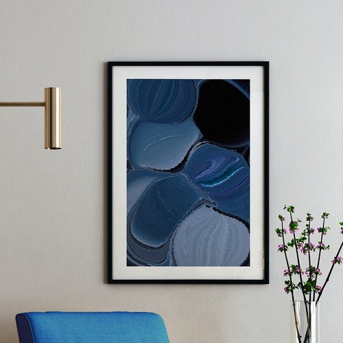 Dark Blue Wall Art Print Navy Blue Home Decor Botanical Etsy