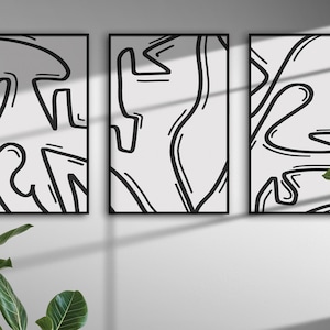 Set of 3 Prints, Black & White Wall Art Set, Modern Printable Poster Bundle, Minimalist Home Decor, Contemporary Keith Haring Art, Wavy Line