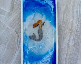 Porcelain and Resin Vanity Tray with Mermaid