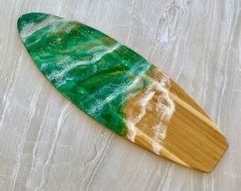 Ocean Themed Resin and Bamboo Surfboard Charcuterie Board