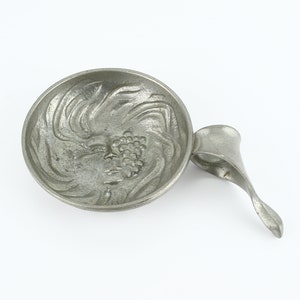 Vintage Pewter Testevin: Wine Tasting Cup with Woman & Grapes