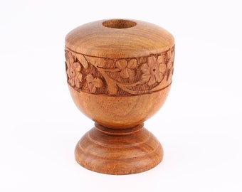 Vintage Hand Carved Wooden Candle Holder With Decorative Floral Detailing - Unique Home Decor
