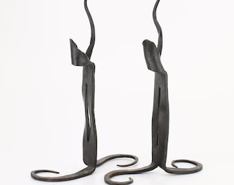 Vintage Brutalist Candle Holders - Pair of Hand Wrought Iron Candlestick Holders - Brutalist Art - Home Decor