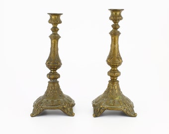 Pair of Antique 18th Century Handmade Brass Candle Holders - Victorian Style - Home Decor - Dining Room - Living Room - Primitive Decor