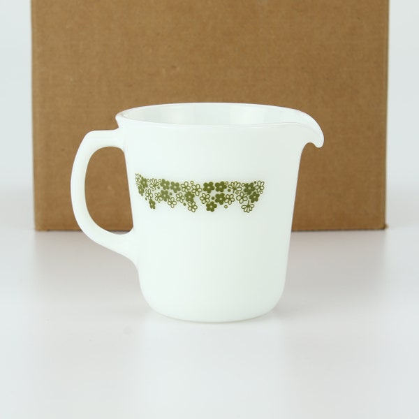 Vintage  Spring Blossom Corning Creamer - Tableware Crazy Daisy Green Flower White Milk Glass Small Cream Creamer Pitcher