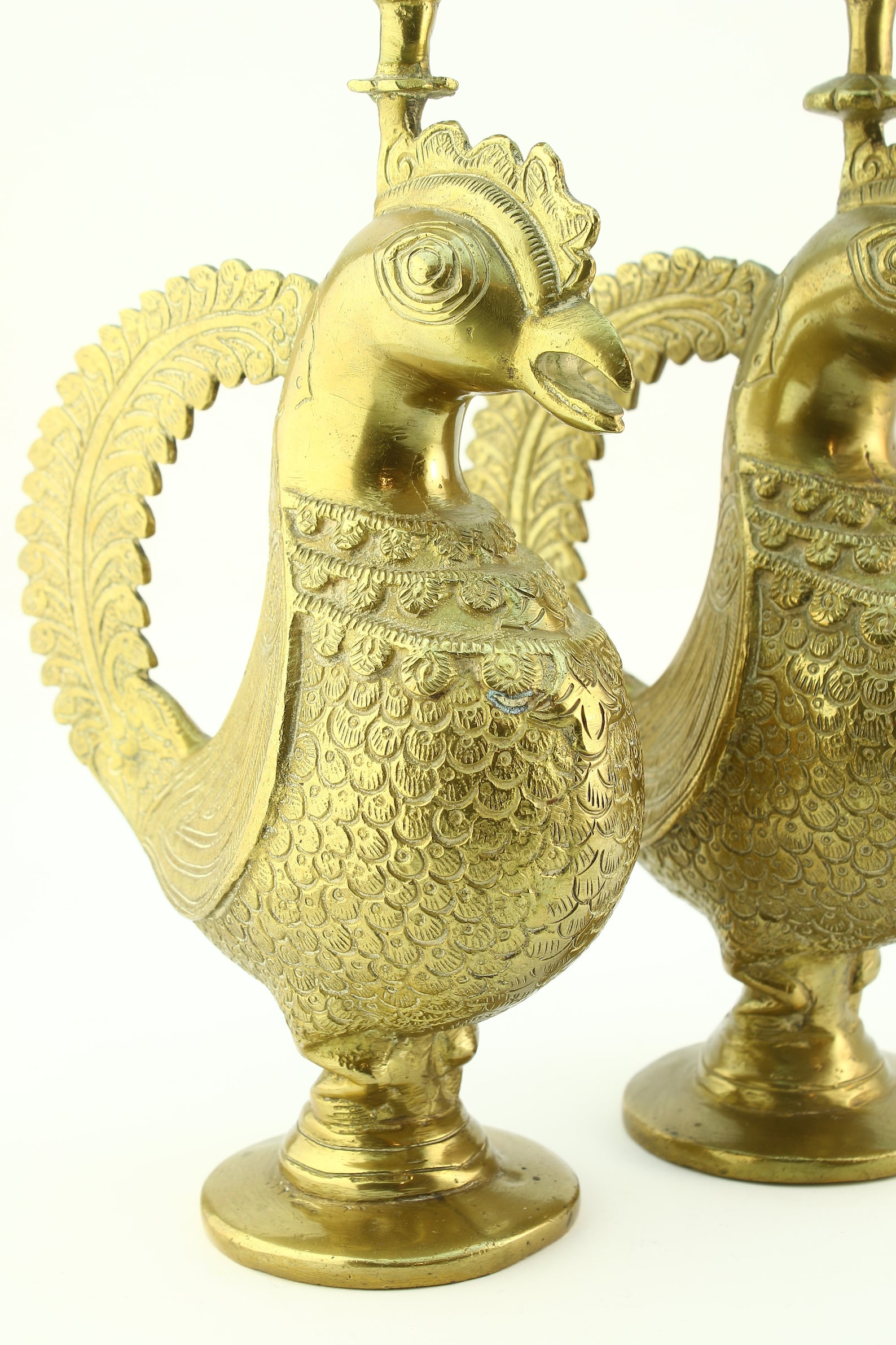 Pair of Vintage Brass Peacock Heavy Candle Holders Amazing Etsy