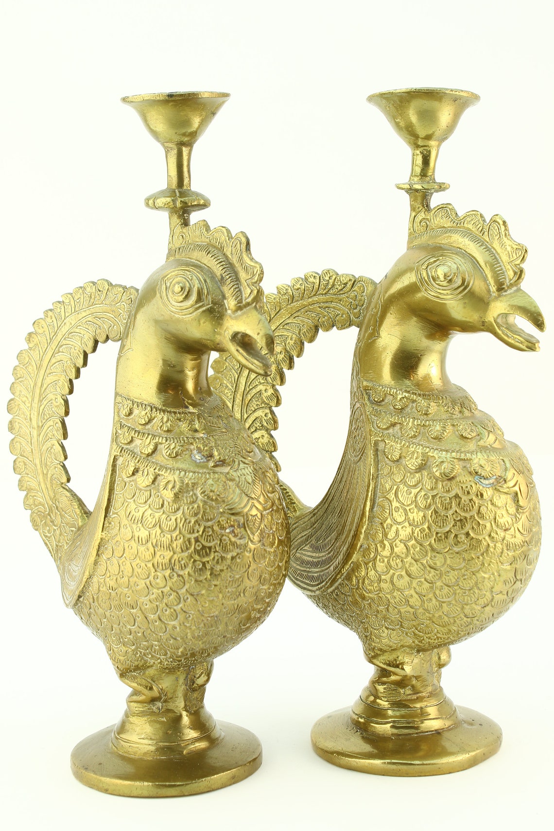 Pair of Vintage Brass Peacock Candle Holders Amazing Detail Etsy