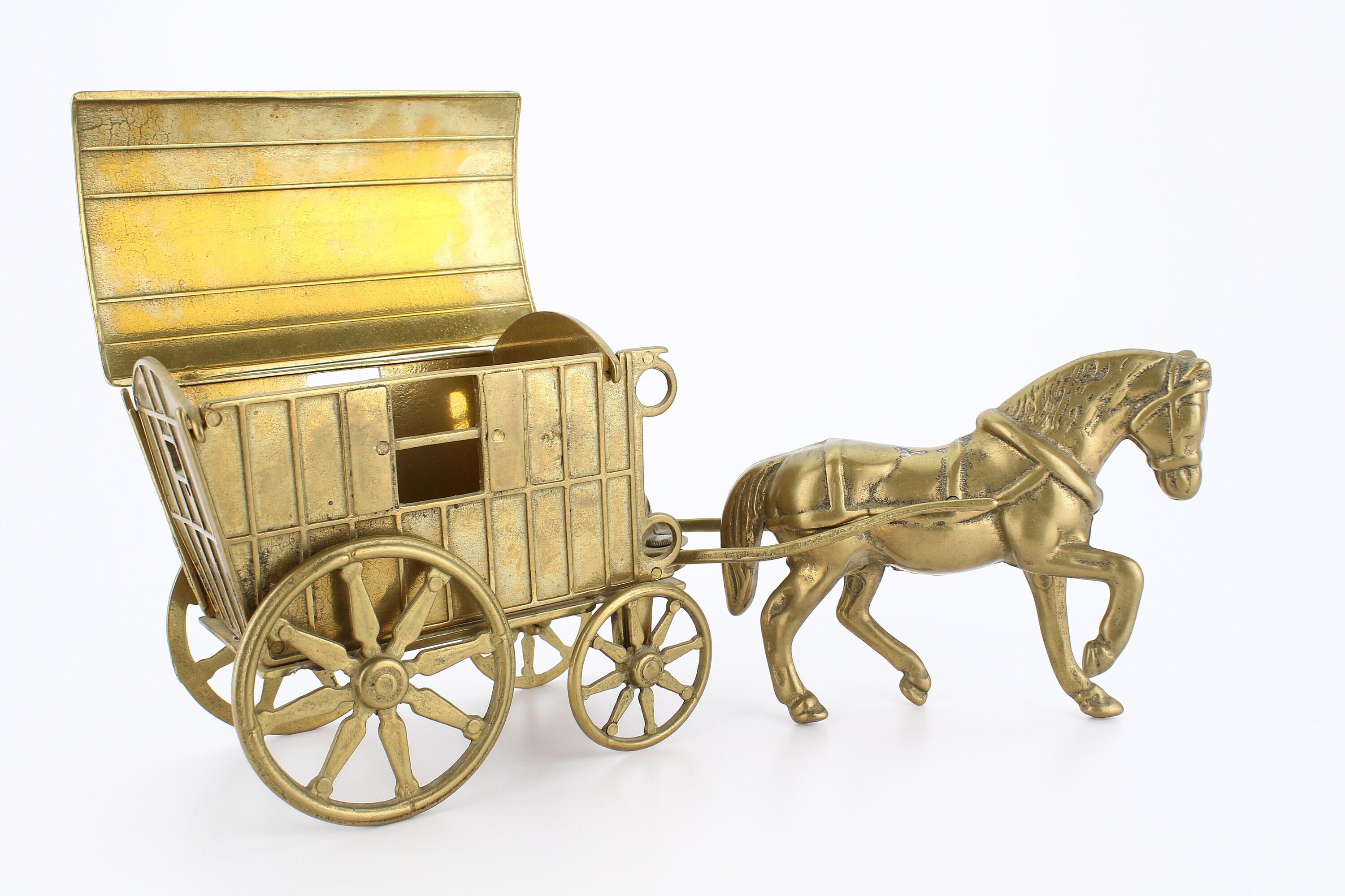 Vintage Brass Horse Drawn Carriage with Hinged Roof Stallion Etsy
